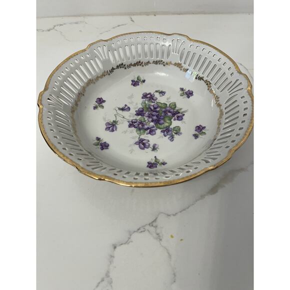 Schwartzhammer Other - Schwartzhammer Germany Vtg Bavarian Porcelain Bowl Reticulated Lattice Violets